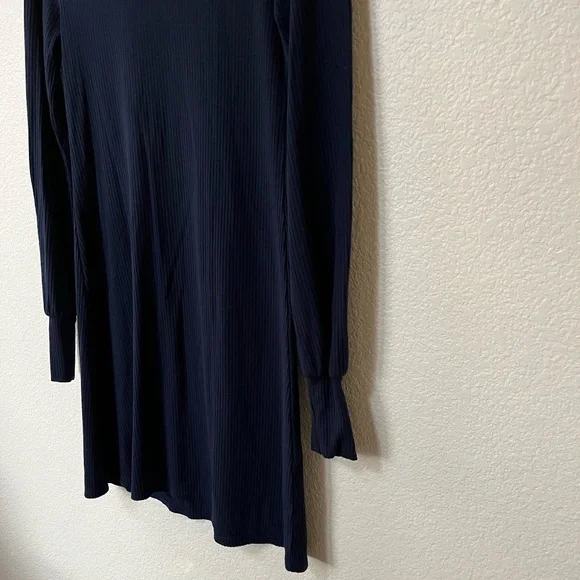 REFORMATION | Navy Blue Ribbed Mock Neck Long Sleeve Bodycon Mini Dress | Size S - Picture 3 of 6